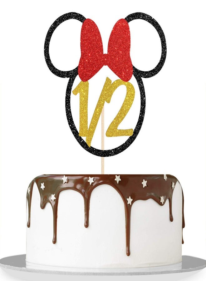 Festiko Tricolor Glitter 1/2 Birthday Cake Topper for Baby 6 Months/Baby Girl Half Year Old Birthday Anniversary Party Decorations - Black Gold Red - Image 1